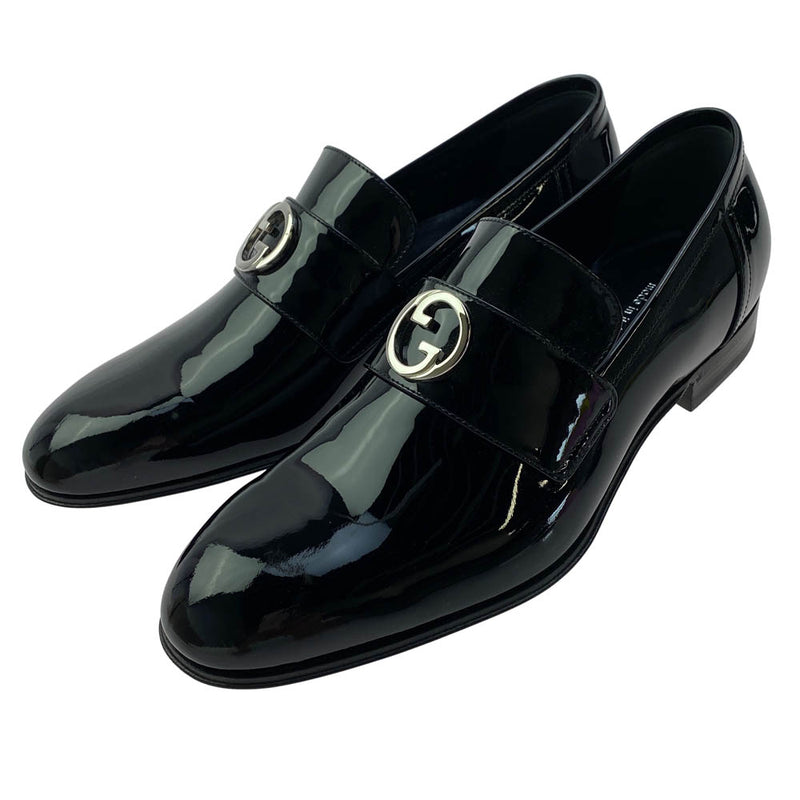 GUCCI エナメルレザー ドレスシューズ 黒 GUCCI グッチ 730134 インターロッキングG エナメル ローファー