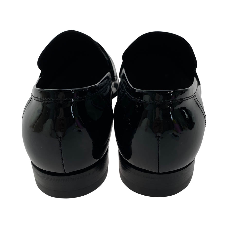 GUCCI グッチ 730134 インターロッキングG エナメル ローファー シューズ ブラック系 7.5【新古品】【未使用】【中古】