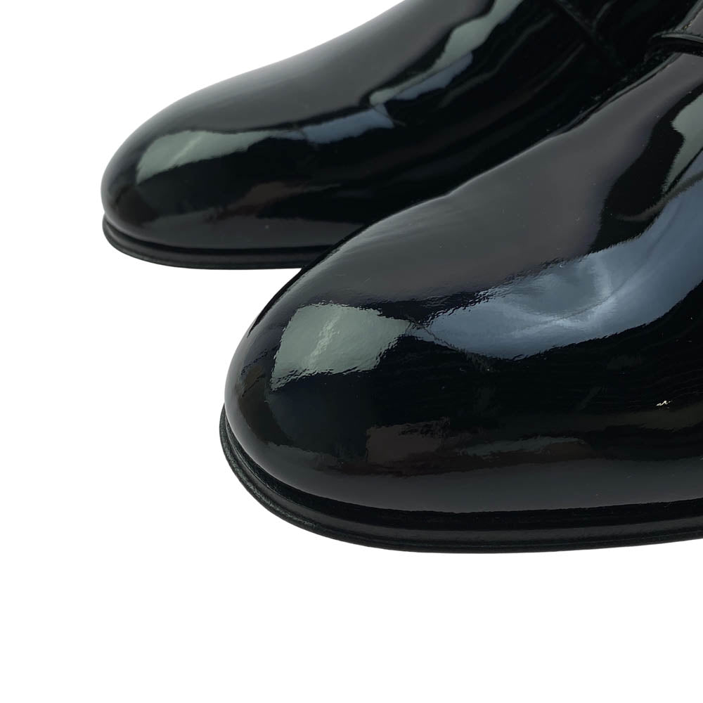 GUCCI グッチ 730134 インターロッキングG エナメル ローファー シューズ ブラック系 7.5【新古品】【未使用】【中古】