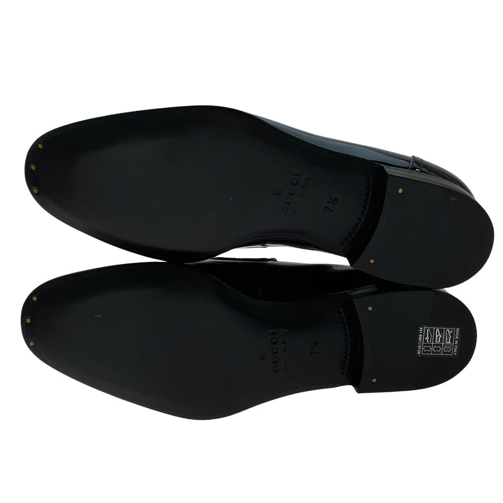 GUCCI グッチ 730134 インターロッキングG エナメル ローファー シューズ ブラック系 7.5【新古品】【未使用】【中古】
