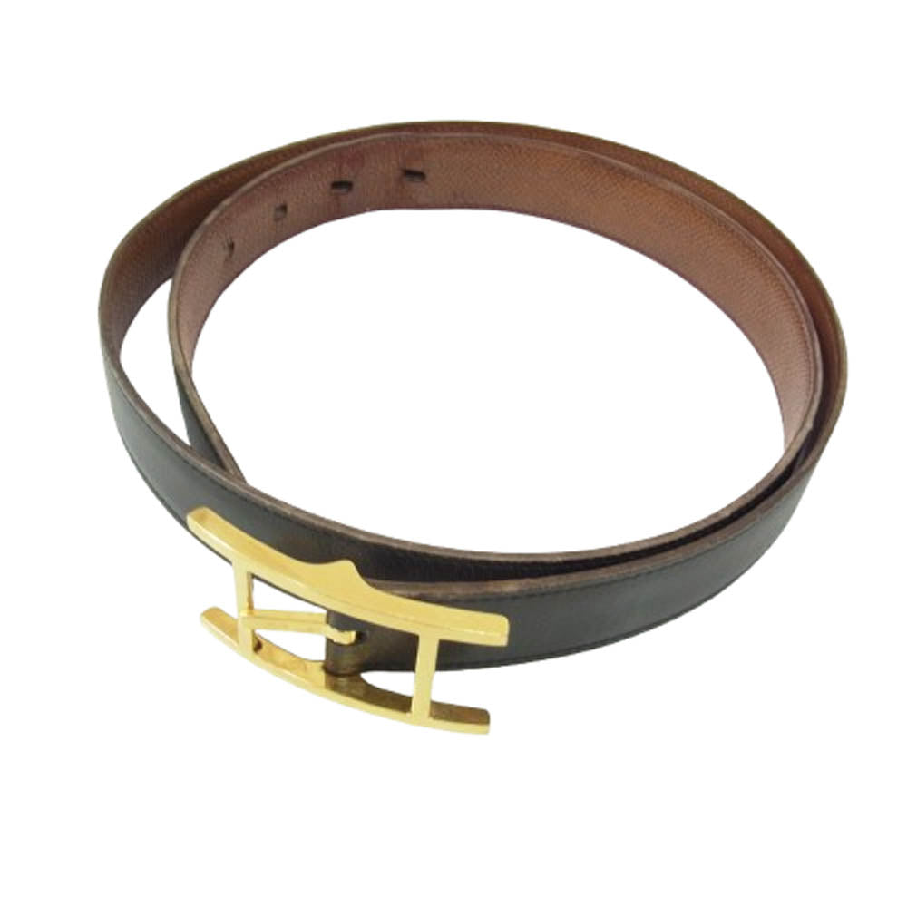 HERMES エルメス □C 刻印 マルジェラ期  アピ3 レザー ベルト ゴールド 金具 ブラウン系 95【中古】