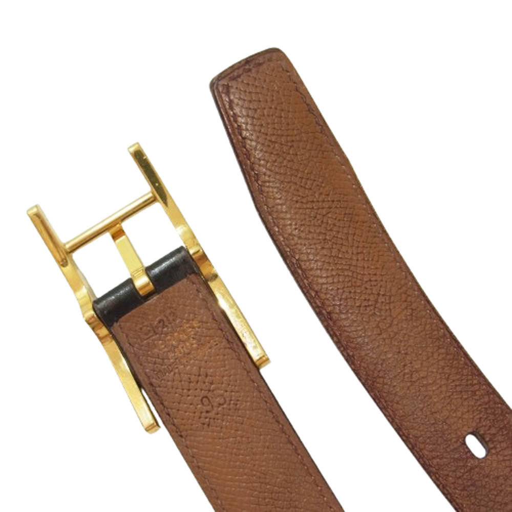 HERMES エルメス □C 刻印 マルジェラ期  アピ3 レザー ベルト ゴールド 金具 ブラウン系 95【中古】
