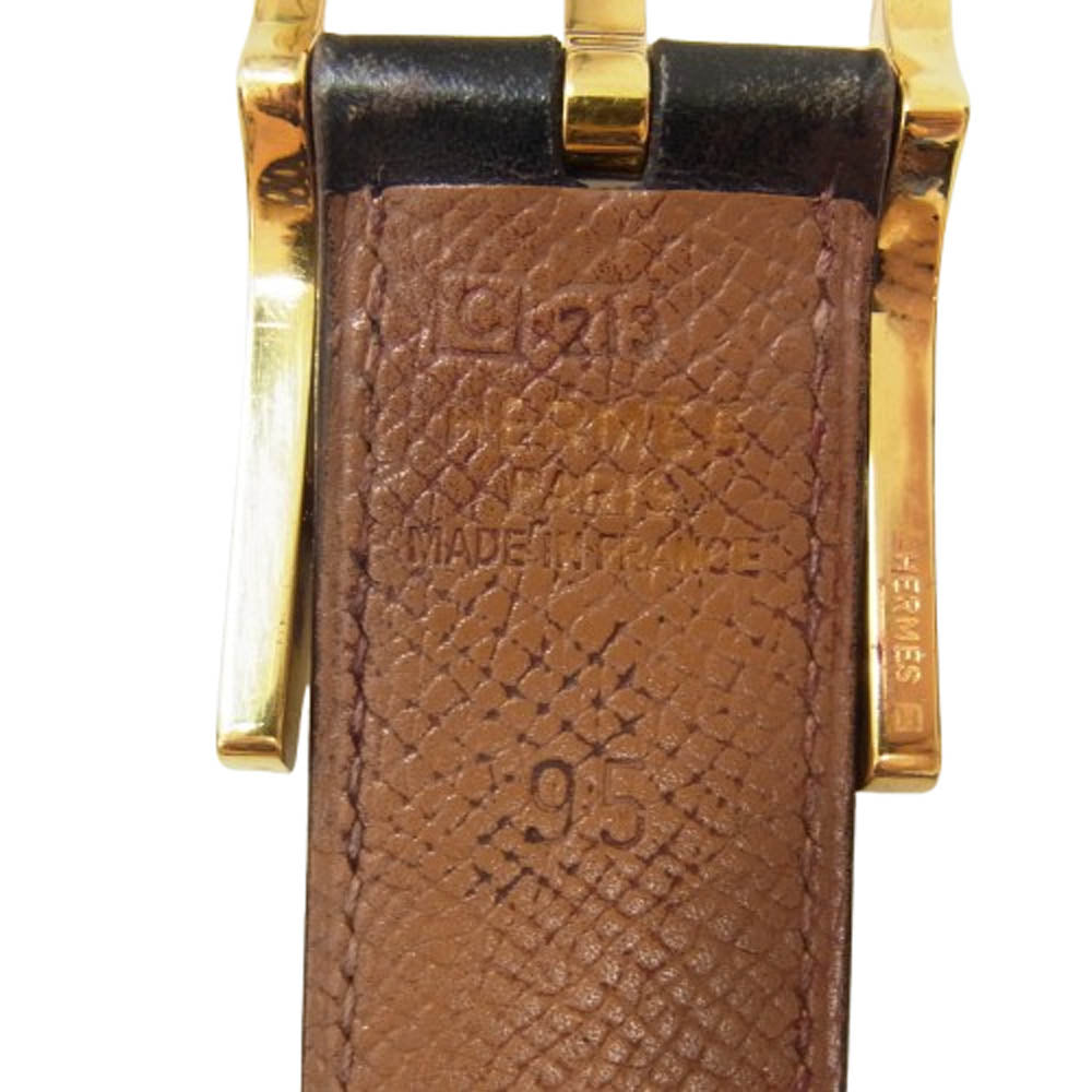HERMES エルメス □C 刻印 マルジェラ期  アピ3 レザー ベルト ゴールド 金具 ブラウン系 95【中古】