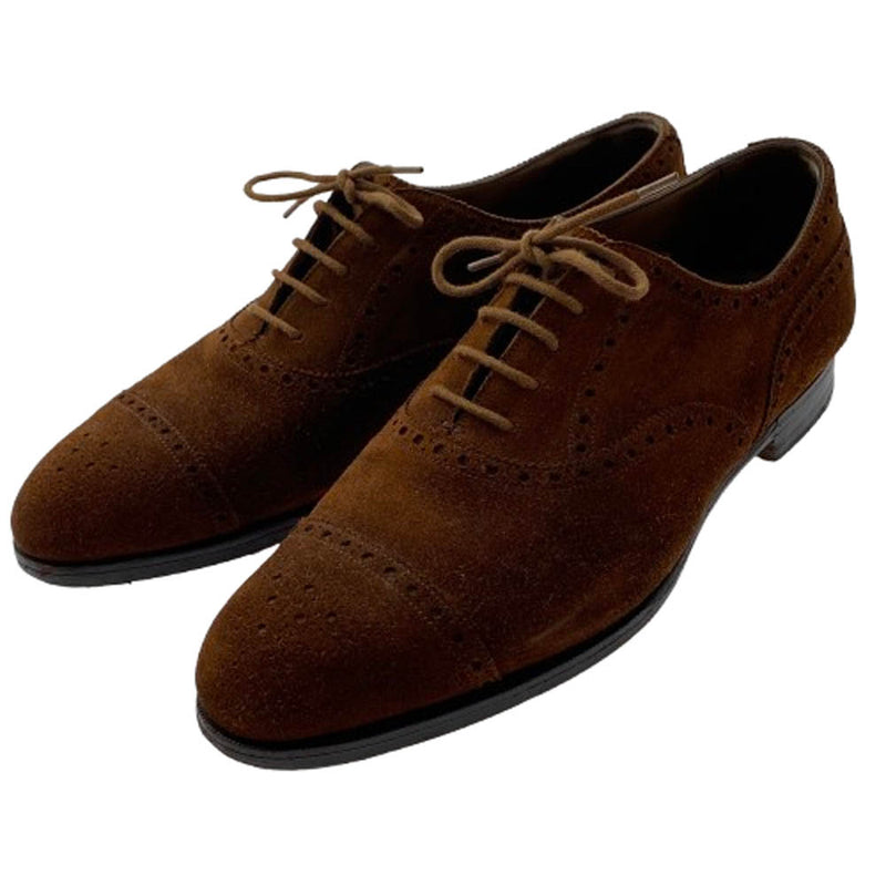 EDWARD GREEN エドワードグリーン 筆記体ロゴ パンチドキャップトゥ スエード シューズ ブラウン系 7.5【中古】