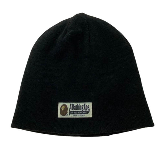 A BATHING APE アベイシングエイプ ロゴパッチ ビーニー ニットキャップ ブラック系【中古】