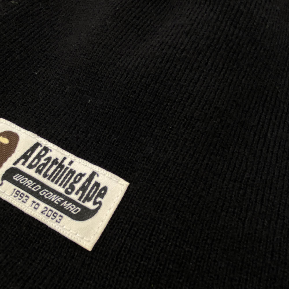A BATHING APE アベイシングエイプ ロゴパッチ ビーニー ニットキャップ ブラック系【中古】