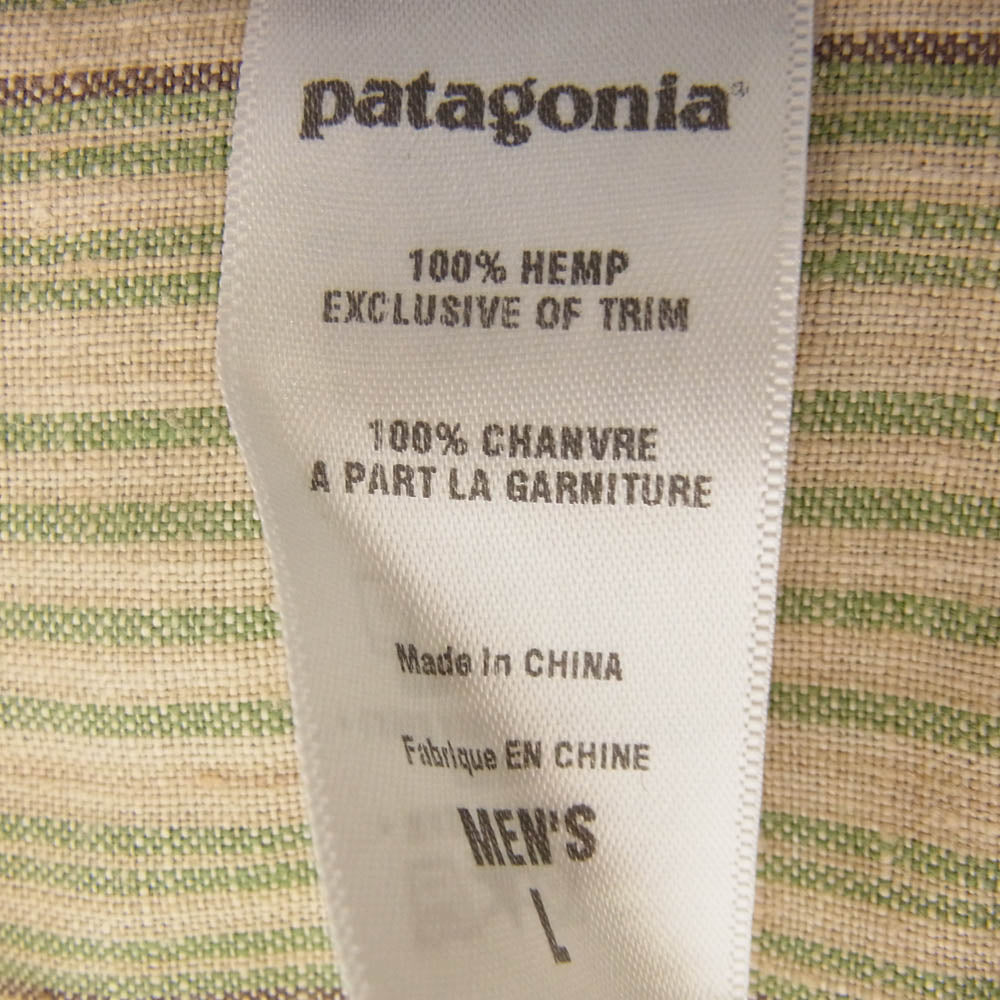 patagonia パタゴニア 53135S8 Hemp Shirt ストライプ柄 半袖 ヘンプシャツ ベージュ系 グリーン系 L【中古】