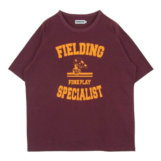 MOMOTARO JEANS 桃太郎ジーンズ FIELDING SPECIALIST プリント 半袖 Tシャツ 日本製 エンジ系 XL【中古】