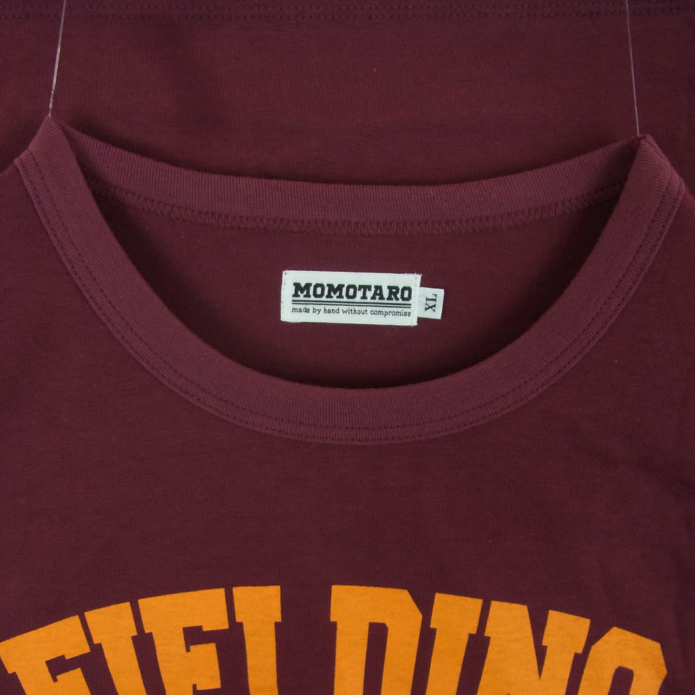 MOMOTARO JEANS 桃太郎ジーンズ FIELDING SPECIALIST プリント 半袖 Tシャツ 日本製 エンジ系 XL【中古】