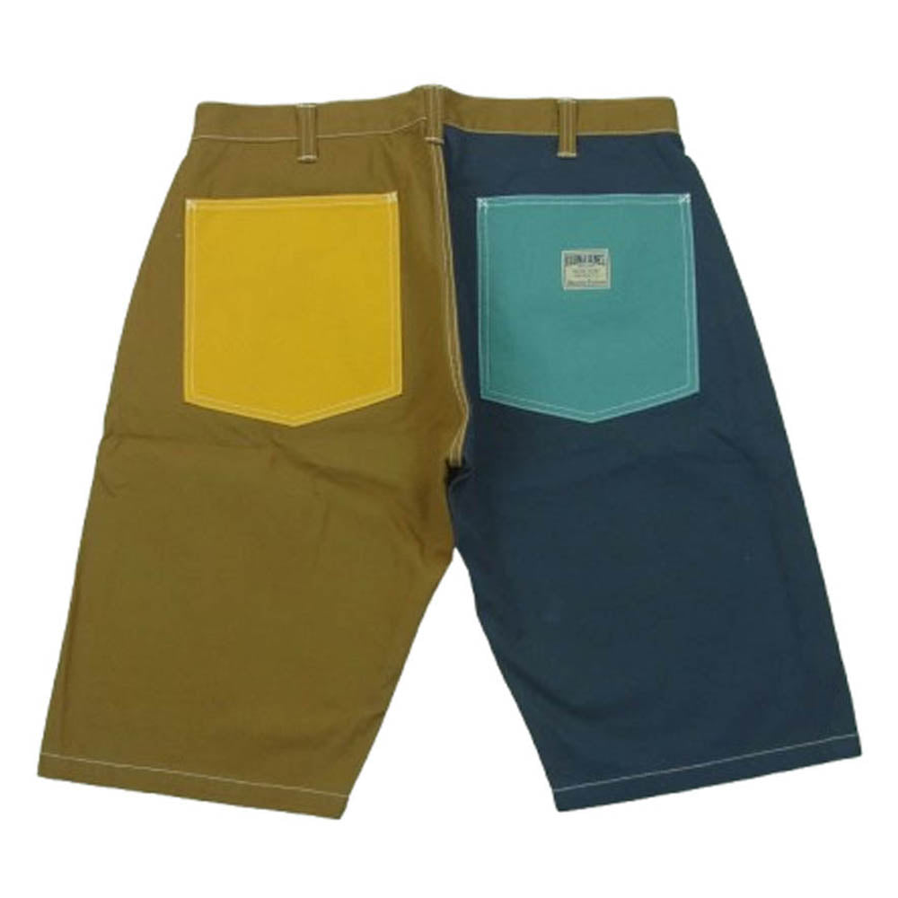 KOJIMA GENES 児島ジーンズ クレイジーパターン ハーフパンツ ショートパンツ ワーク ベイカー パンツ イエロー系 ブルー系 36【中古】