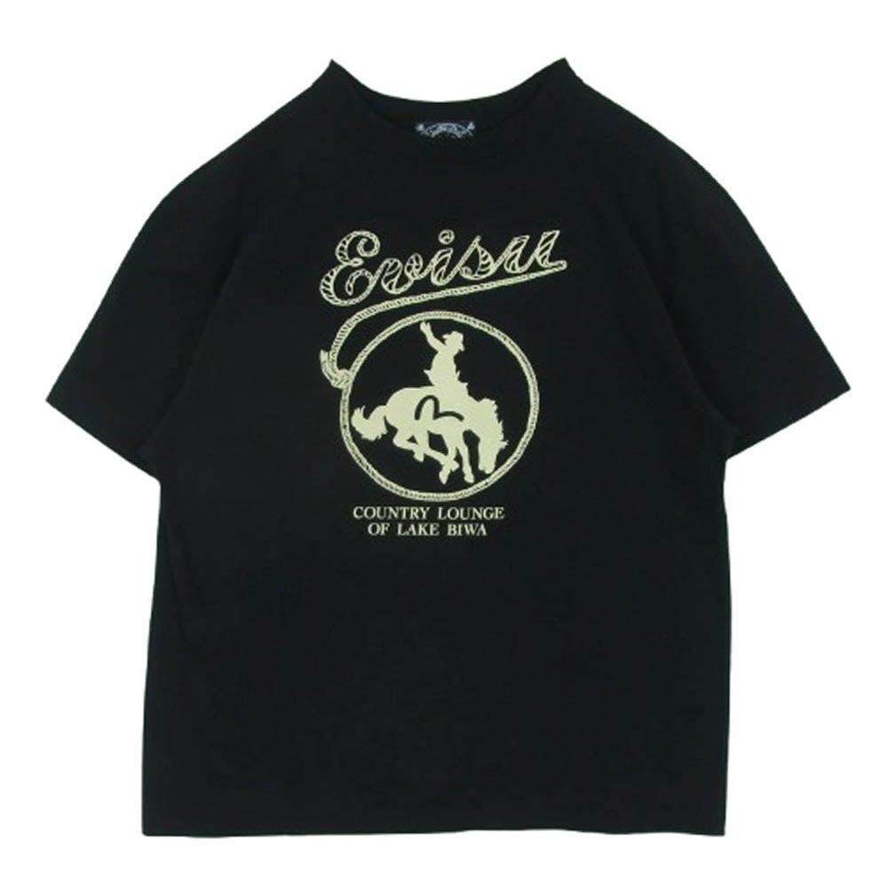 EVISU エヴィス COUNTRY LOUNGE フロント ロゴプリント 半袖 Tシャツ コットン 日本製 ブラック系 40【中古】