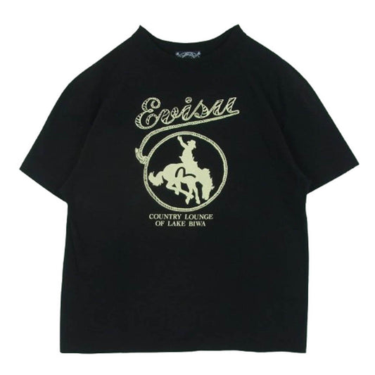 EVISU エヴィス COUNTRY LOUNGE フロント ロゴプリント 半袖 Tシャツ コットン 日本製 ブラック系 40【中古】