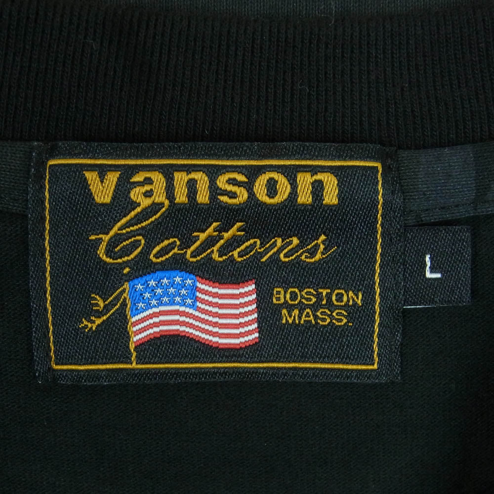 VANSON バンソン カモフラ 迷彩柄 刺繍 半袖 Tシャツ コットン 中国製 ブラック系 ダークグレー系 L【中古】