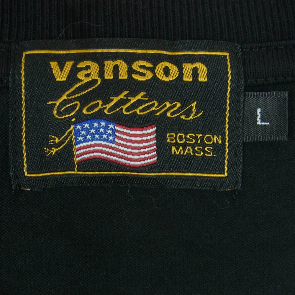 VANSON バンソン STREET&TRACK 刺繍 半袖 Tシャツ コットン 中国製 ブラック系 L【中古】