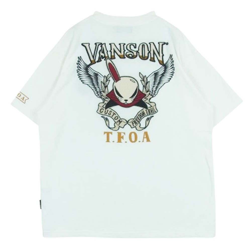 VANSON バンソン T.F.O.A デスラビット 刺繍 半袖 Tシャツ コットン 中国製 ホワイト系 XL【中古】