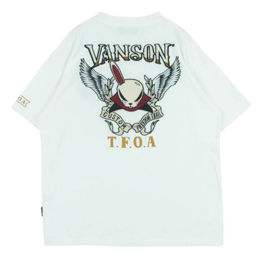 VANSON バンソン T.F.O.A デスラビット 刺繍 半袖 Tシャツ コットン 中国製 ホワイト系 XL【中古】