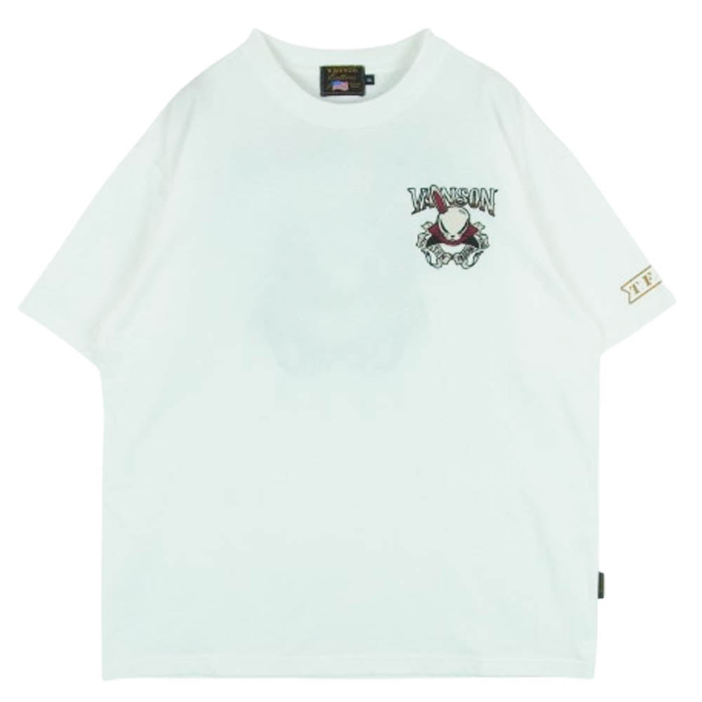 VANSON バンソン T.F.O.A デスラビット 刺繍 半袖 Tシャツ コットン 中国製 ホワイト系 XL【中古】
