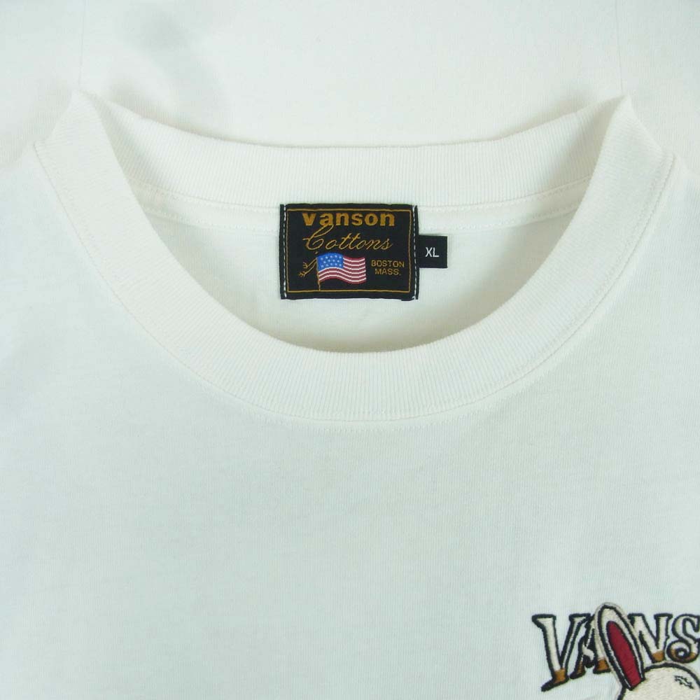 VANSON バンソン T.F.O.A デスラビット 刺繍 半袖 Tシャツ コットン 中国製 ホワイト系 XL【中古】