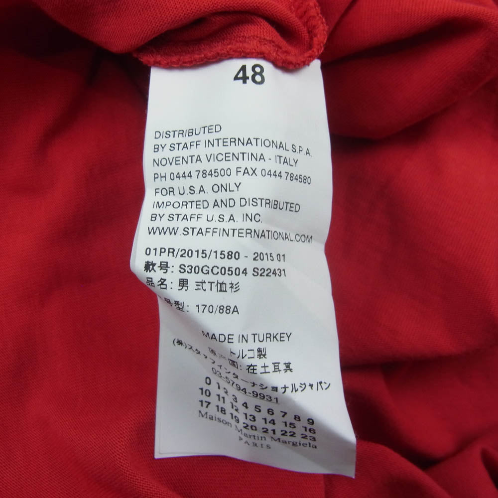 MAISON MARTIN MARGIELA メゾンマルタンマルジェラ 15SS S30GC0504 四つタグ コットンクルーネック 半袖 Tシャツ レッド レッド系 48【中古】