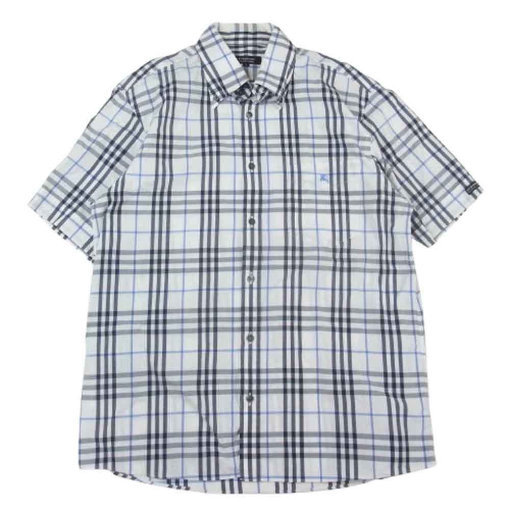 BURBERRY BLACK LABEL バーバリーブラックレーベル ボタンダウン チェック柄 半袖シャツ ホワイト系 3【中古】