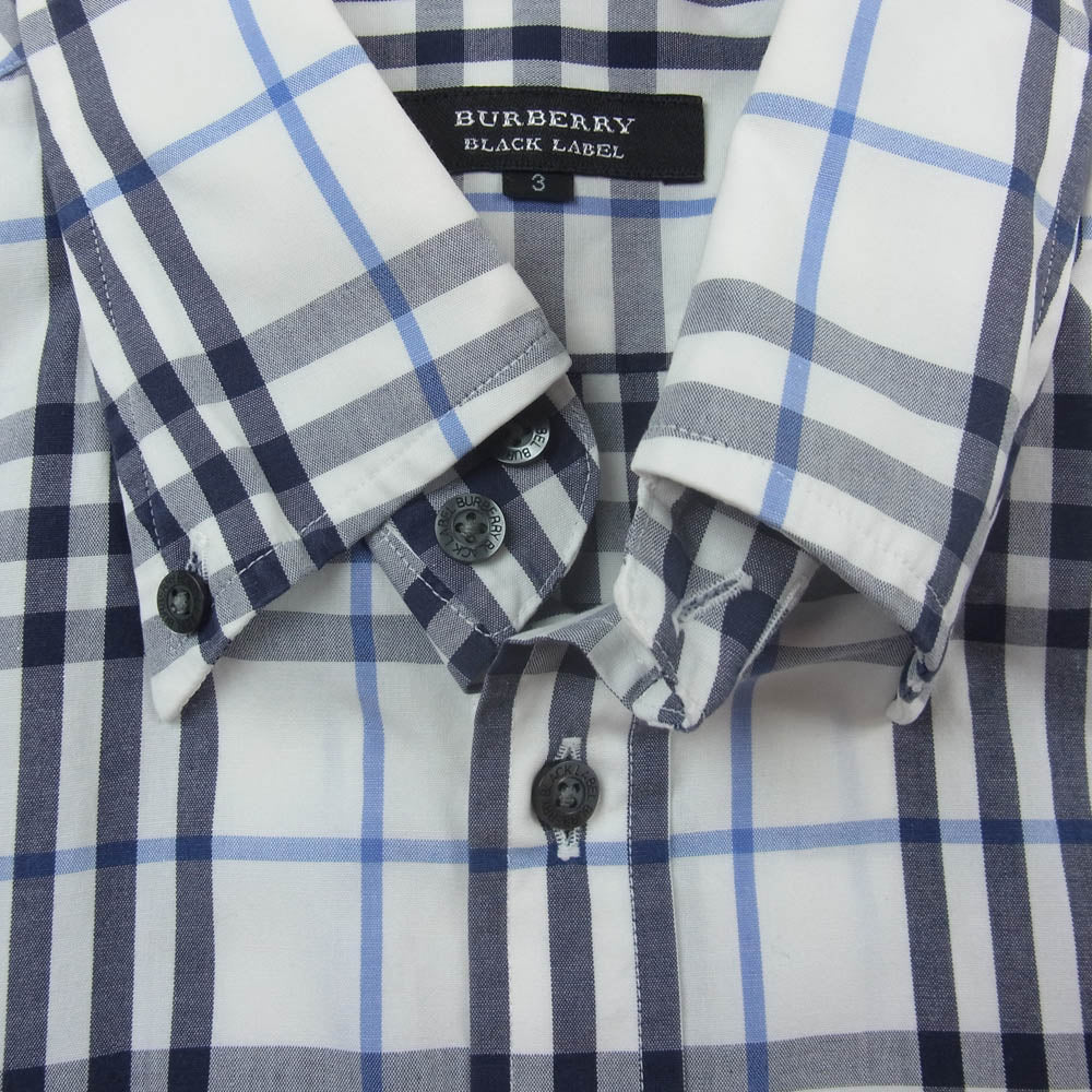 BURBERRY BLACK LABEL バーバリーブラックレーベル ボタンダウン チェック柄 半袖シャツ ホワイト系 3【中古】