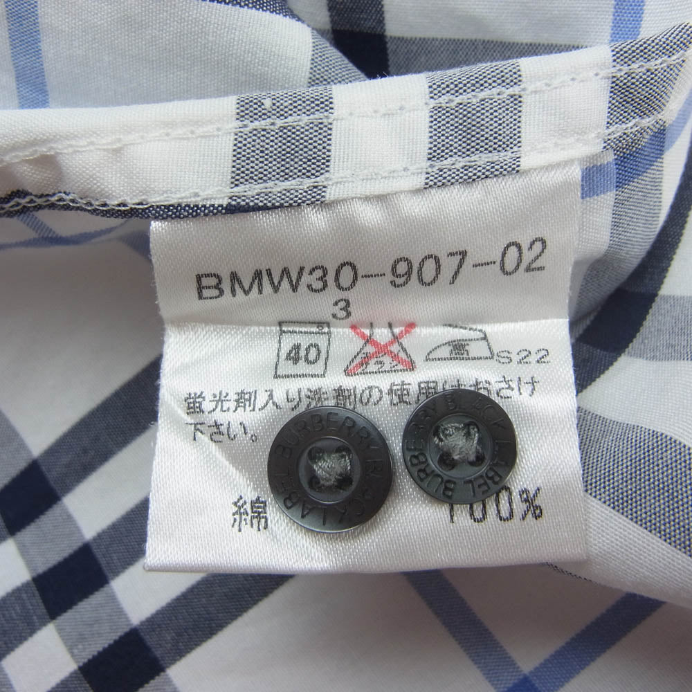 BURBERRY BLACK LABEL バーバリーブラックレーベル ボタンダウン チェック柄 半袖シャツ ホワイト系 3【中古】