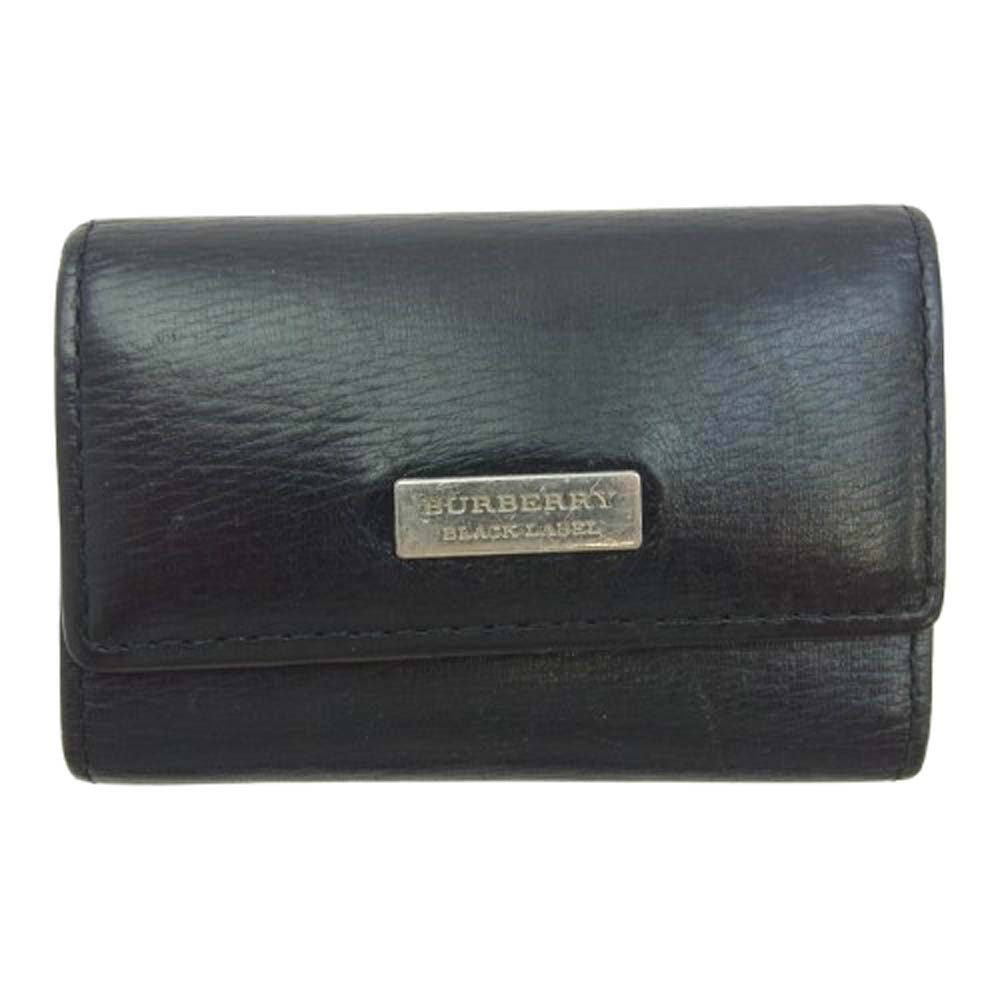 BURBERRY BLACK LABEL バーバリーブラックレーベル ロゴプレート レザー キーケース ブラック系【中古】
