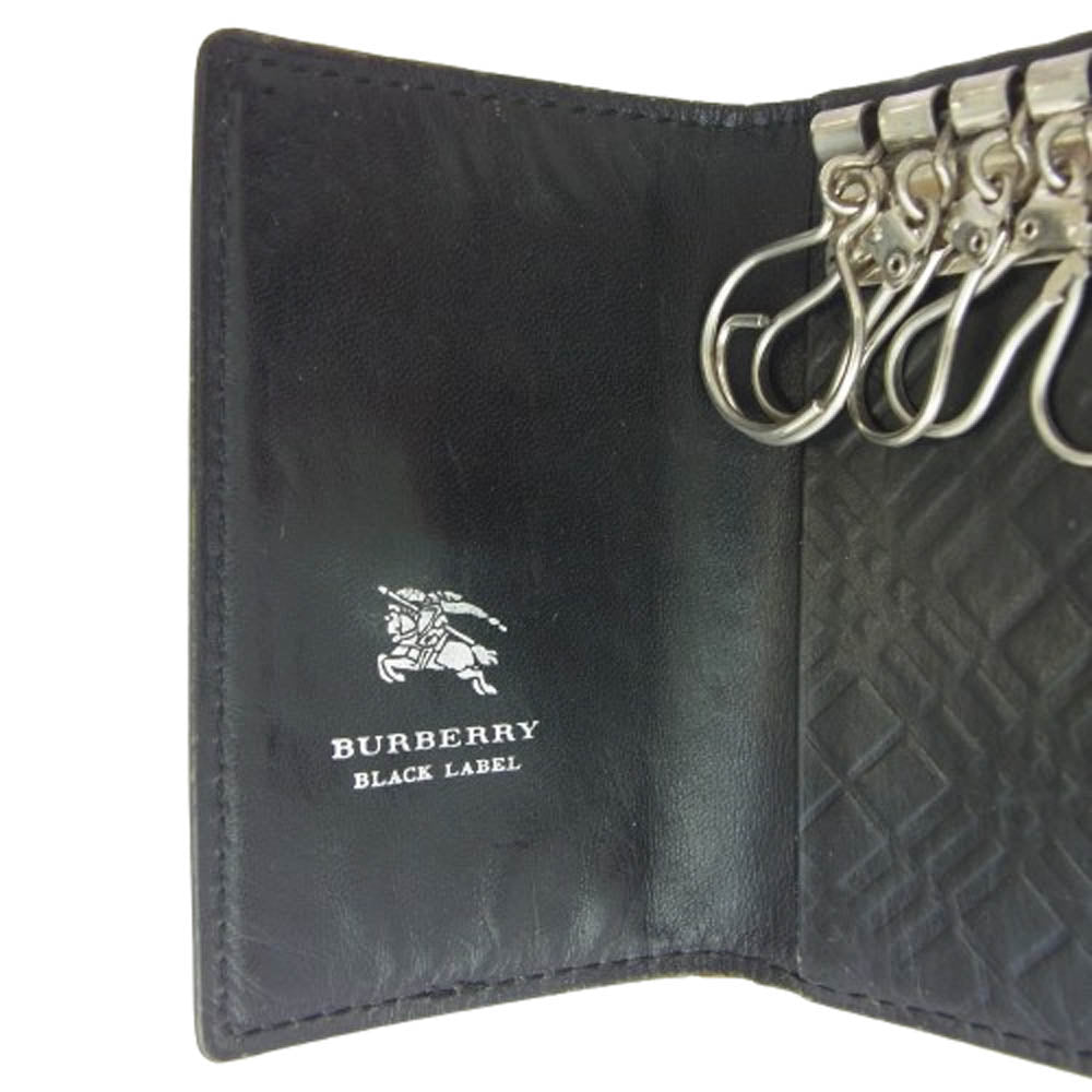 BURBERRY BLACK LABEL バーバリーブラックレーベル ロゴプレート レザー キーケース ブラック系【中古】