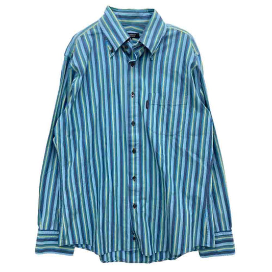 BURBERRY BLACK LABEL バーバリーブラックレーベル ボタンダウン ストライプ 長袖シャツ ブルー系 グリーン系 3【中古】