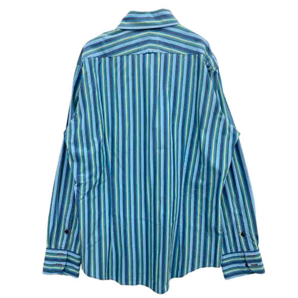 BURBERRY BLACK LABEL バーバリーブラックレーベル ボタンダウン ストライプ 長袖シャツ ブルー系 グリーン系 3【中古】