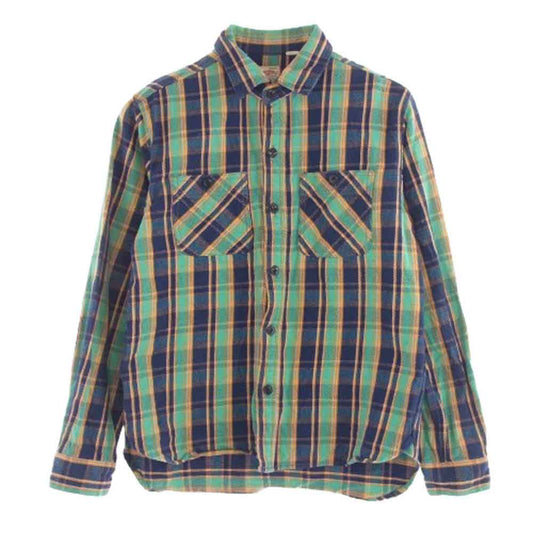 HOUSTON ヒューストン フランネル 長袖 チェック シャツ グリーン系 XL【中古】