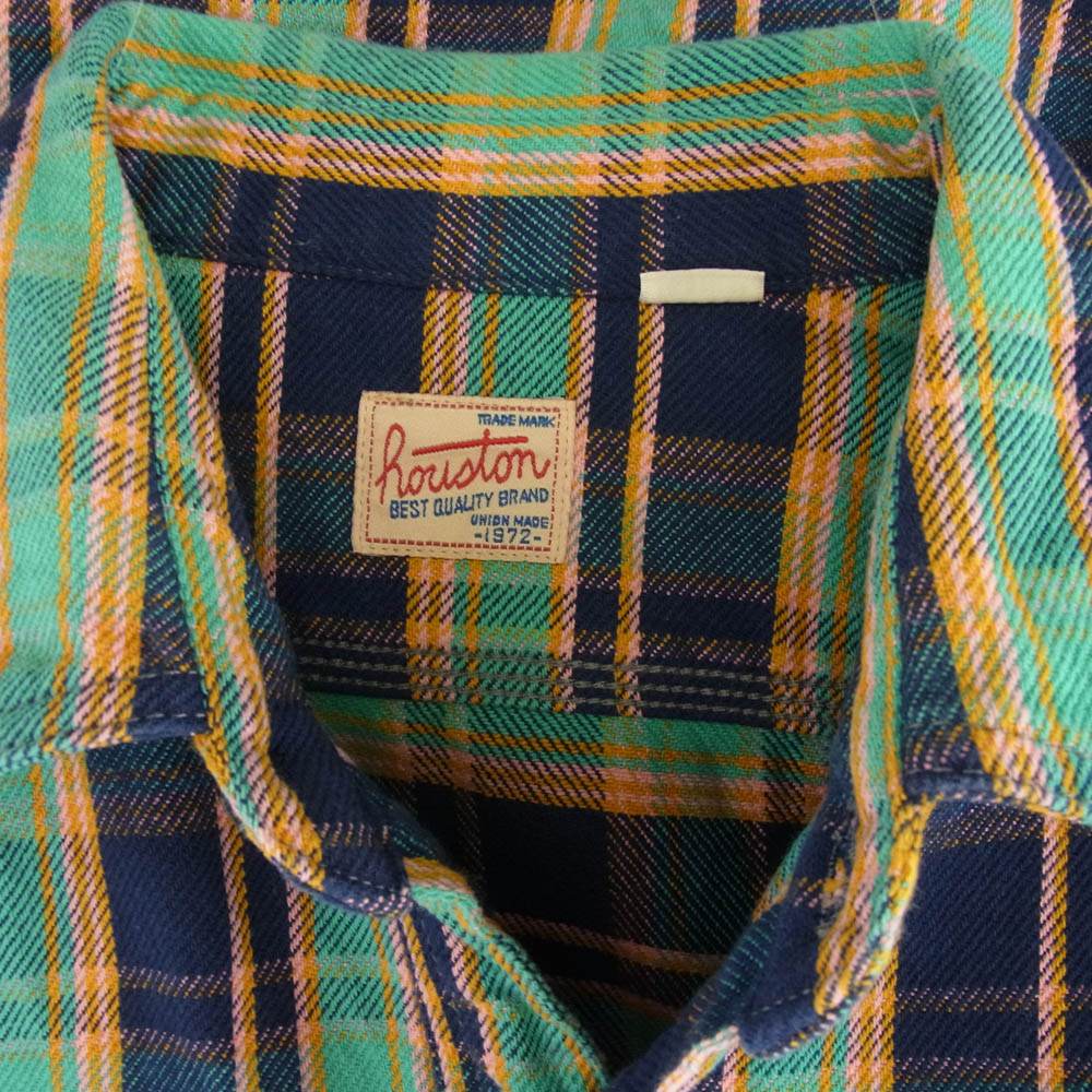 HOUSTON ヒューストン フランネル 長袖 チェック シャツ グリーン系 XL【中古】