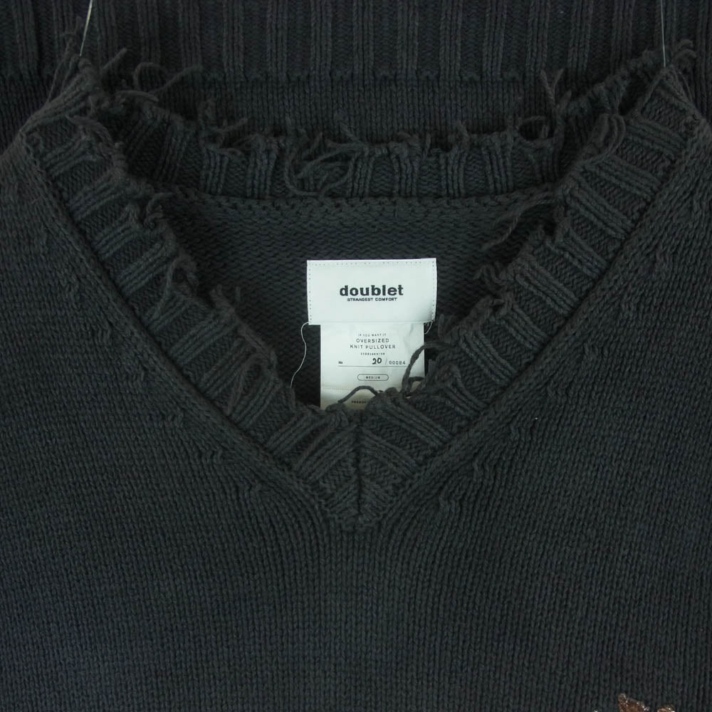 doublet ダブレット 23SS 23SS38KN109 OVERSIZED CUT OFF KNIT PULLOVER オーバーサイズ カット オフ ニット プルオーバー ダークグレー系 M【中古】