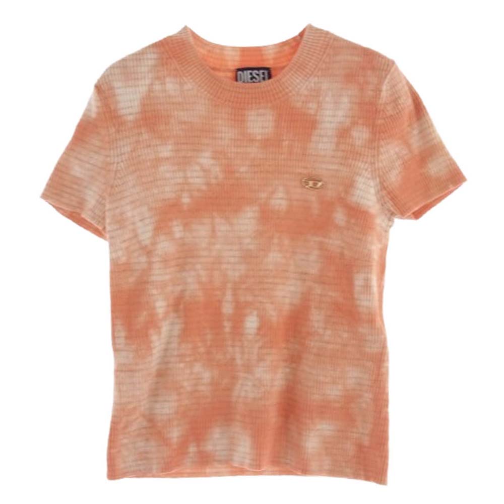 DIESEL ディーゼル A05054 Dロゴ タイダイ ラメニット 半袖 Tシャツ オレンジ系 M【中古】