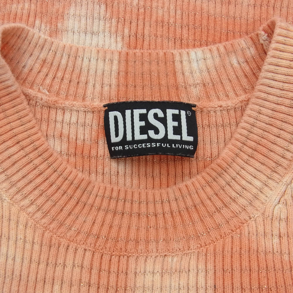 DIESEL ディーゼル A05054 Dロゴ タイダイ ラメニット 半袖 Tシャツ オレンジ系 M【中古】