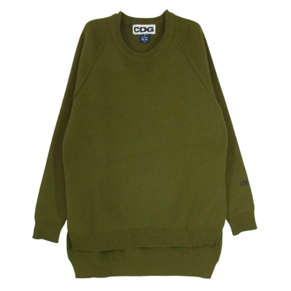 COMME des GARCONS コムデギャルソン AD2021 SZ-N005 CDG GOOD DESIGN×LOCHAVEN of Scotland SIDE SLIT KNIT SWEATER ロックエーベン サイドスリット ニット セーター カーキ系 XL【中古】