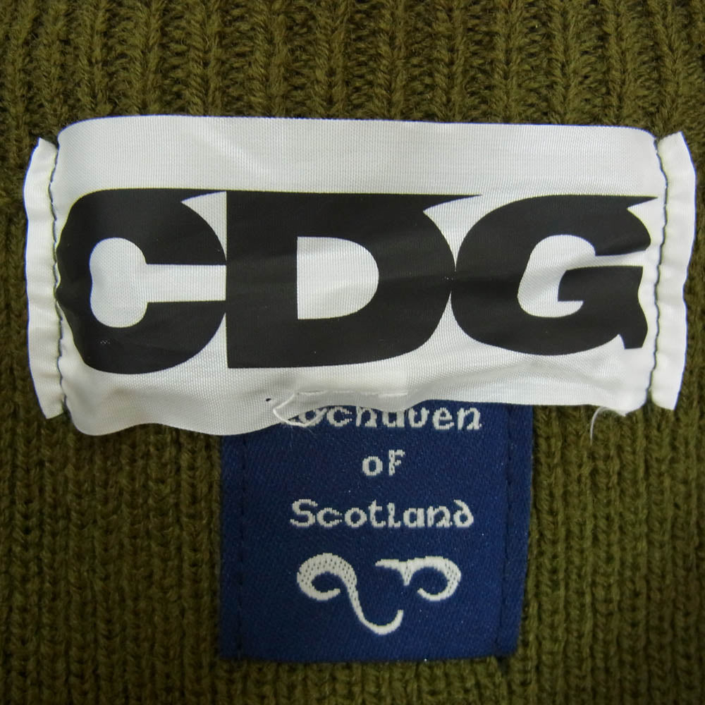 COMME des GARCONS コムデギャルソン AD2021 SZ-N005 CDG GOOD DESIGN×LOCHAVEN of Scotland SIDE SLIT KNIT SWEATER ロックエーベン サイドスリット ニット セーター カーキ系 XL【中古】