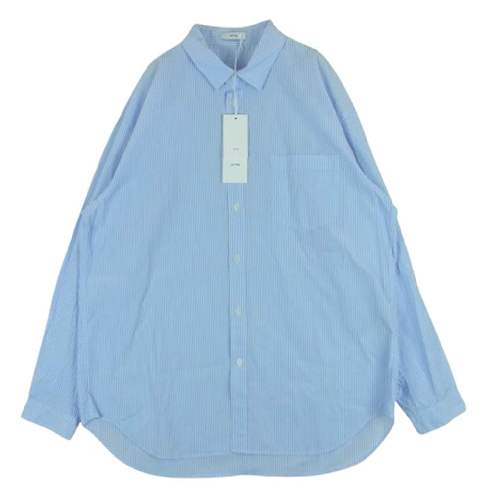 ATON エイトン 8003798 GIZA BROAD ストライプ 長袖 シャツ ライトブルー系 ホワイト系 04【新古品】【未使用】【中古】