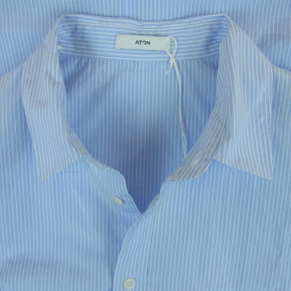 ATON エイトン 8003798 GIZA BROAD ストライプ 長袖 シャツ ライトブルー系 ホワイト系 04【新古品】【未使用】【中古】