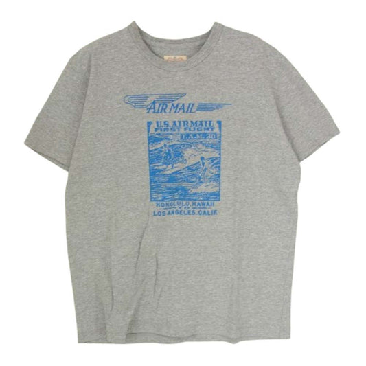 KOJIMA GENES 児島ジーンズ 前汗止め プリント クルーネック 半袖 Tシャツ グレー系 M【中古】