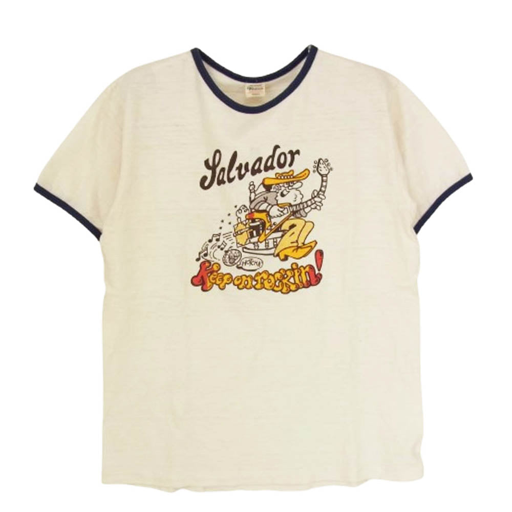 WAREHOUSE ウエアハウス KEEP ON ROCKIN プリント リンガー クルーネック 半袖 Tシャツ オフホワイト系 S【中古】