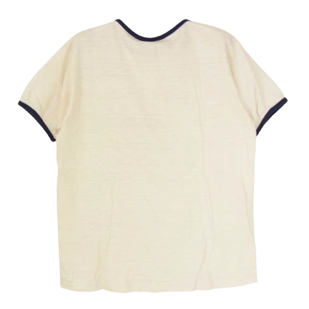 WAREHOUSE ウエアハウス KEEP ON ROCKIN プリント リンガー クルーネック 半袖 Tシャツ オフホワイト系 S【中古】