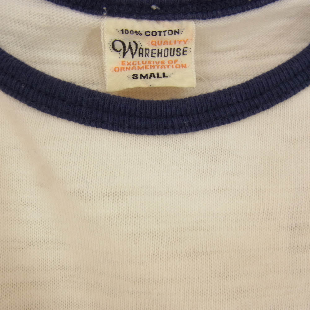 WAREHOUSE ウエアハウス KEEP ON ROCKIN プリント リンガー クルーネック 半袖 Tシャツ オフホワイト系 S【中古】