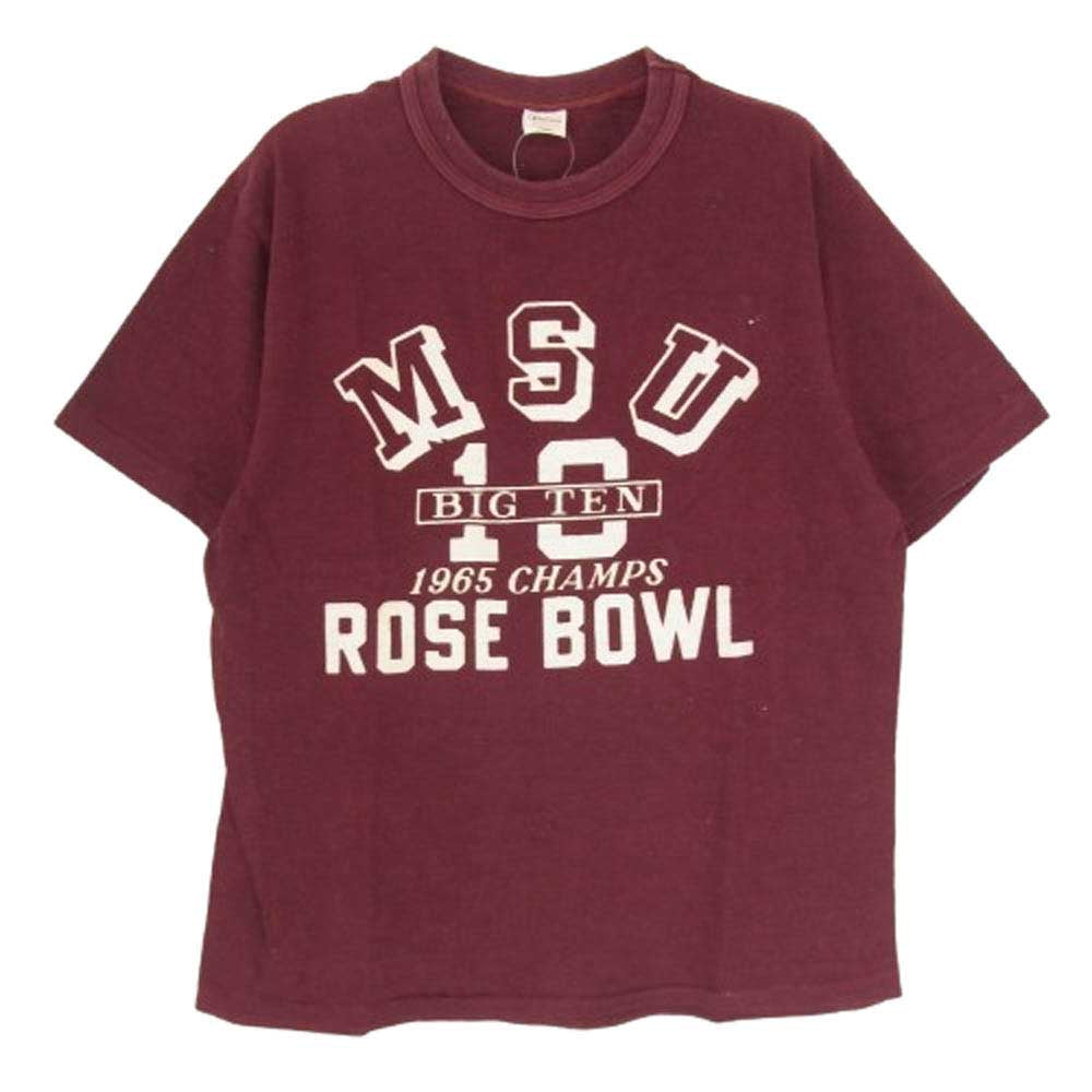 WAREHOUSE ウエアハウス MSU ROSE BOWL フロッキー プリント Tシャツ エンジ系 S【中古】