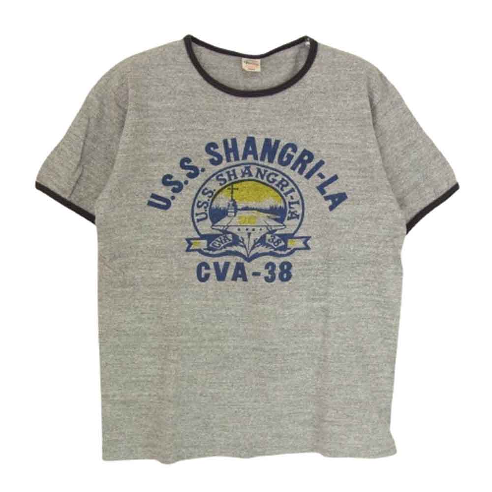 WAREHOUSE ウエアハウス U.S.S. SHANGRI-LA プリント リンガー Tシャツ グレー系 S【中古】