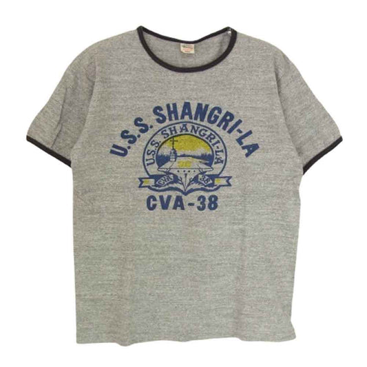 WAREHOUSE ウエアハウス U.S.S. SHANGRI-LA プリント リンガー Tシャツ グレー系 S【中古】