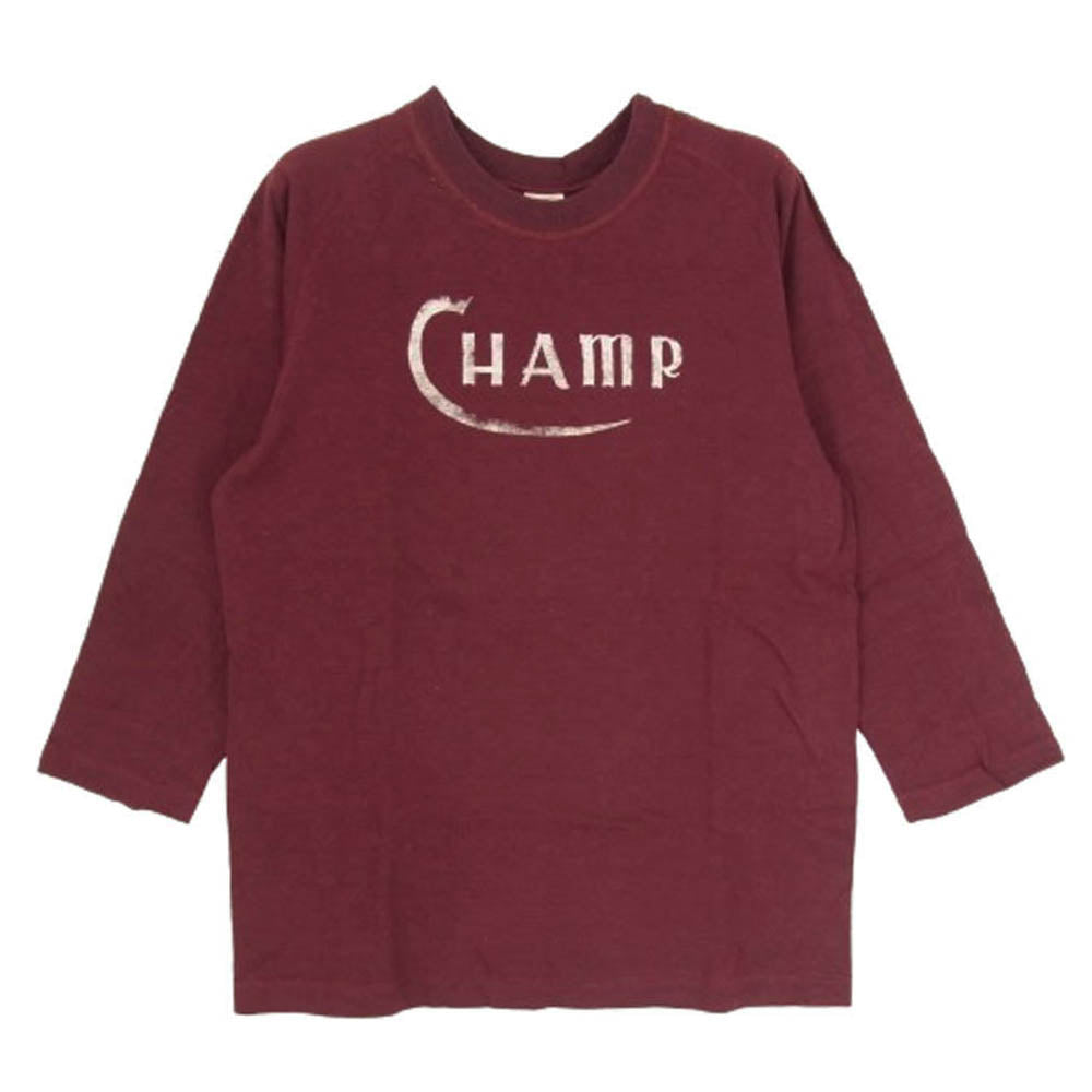 WAREHOUSE ウエアハウス champ プリント 七分袖 Tシャツ エンジ系 S【中古】