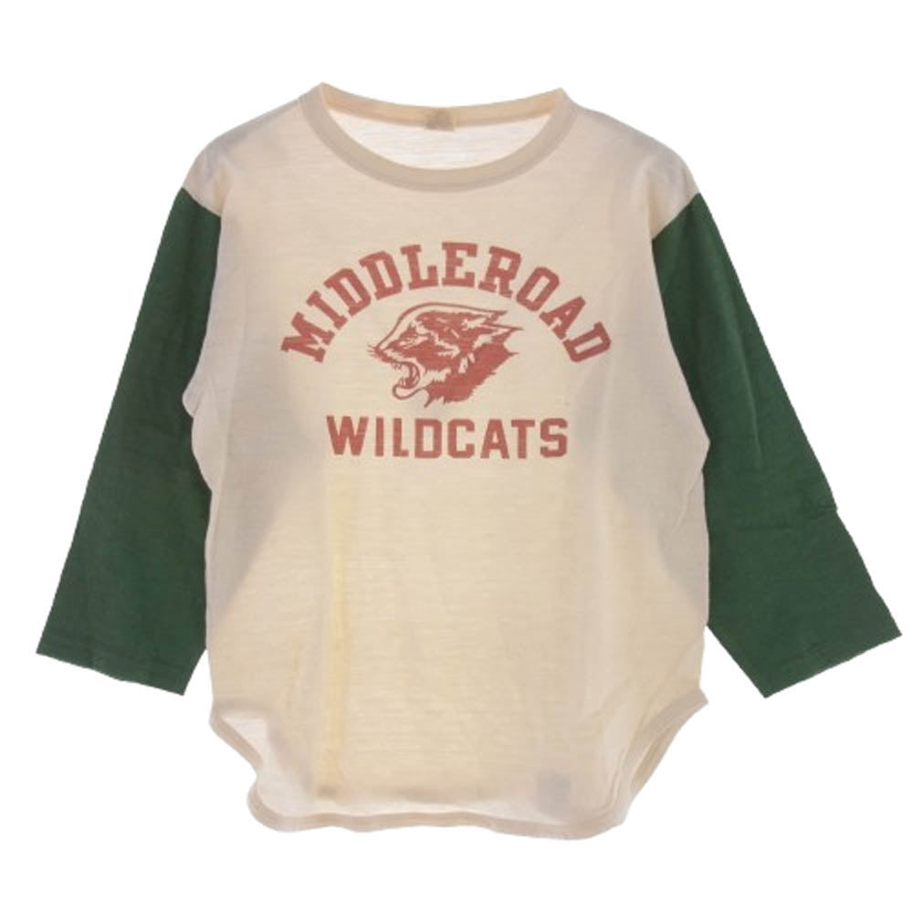 WAREHOUSE ウエアハウス MIDDLEROAD WIKDCATS プリント 7分袖 Tシャツ ベージュ系 グリーン系 S【中古】