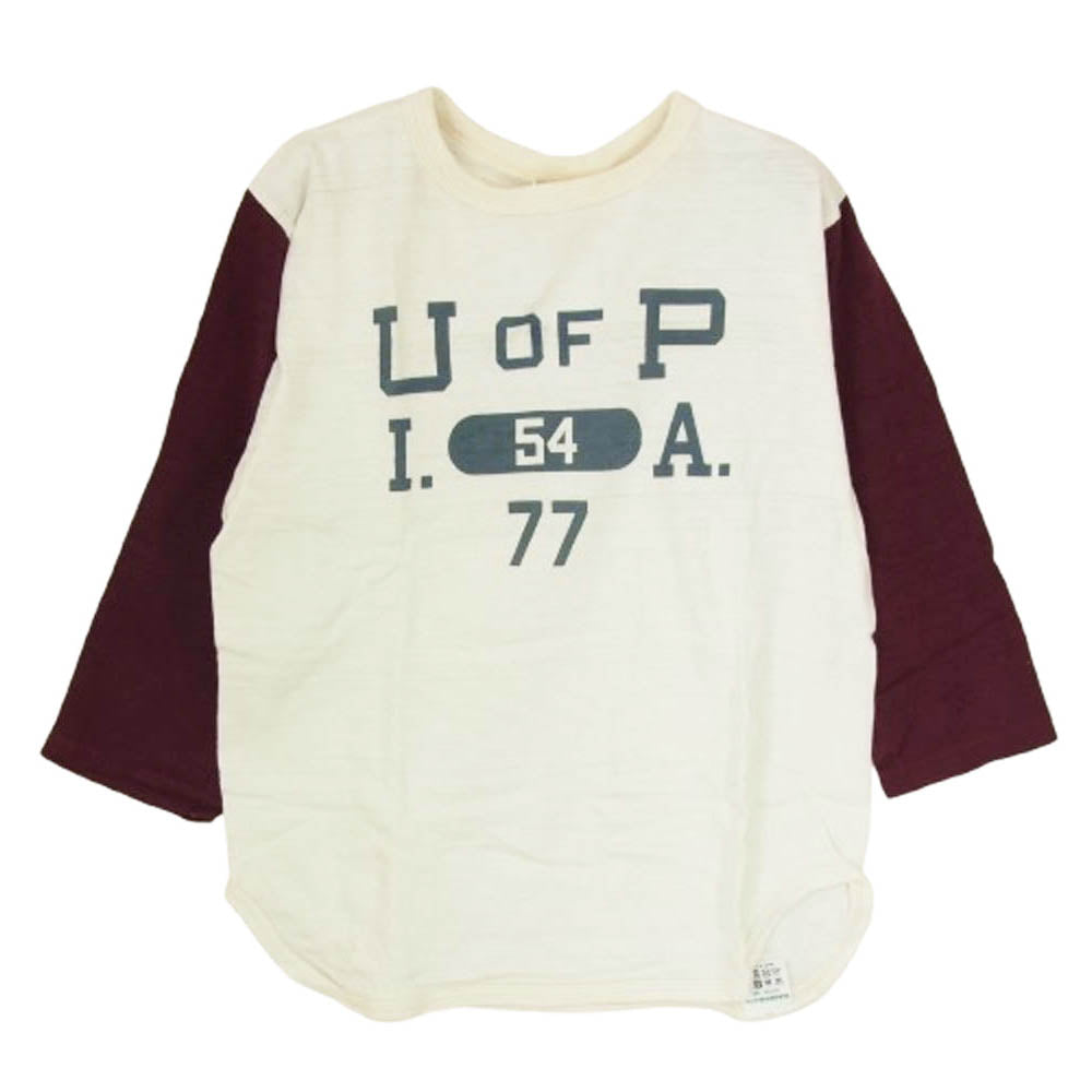 WAREHOUSE ウエアハウス U of P I.A. プリント 7分袖 Tシャツ エンジ系 S【中古】