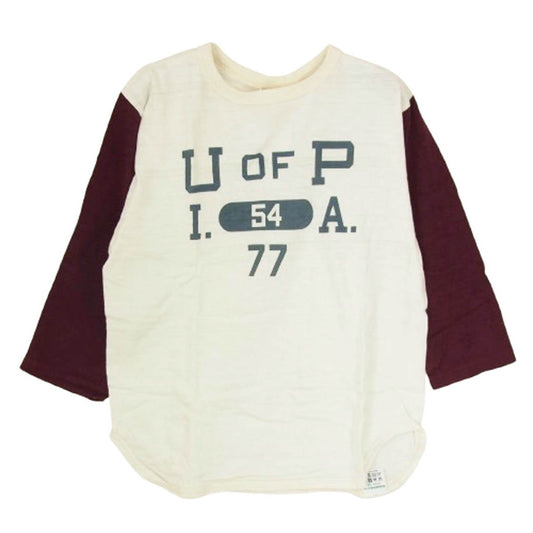 WAREHOUSE ウエアハウス U of P I.A. プリント 7分袖 Tシャツ エンジ系 S【中古】